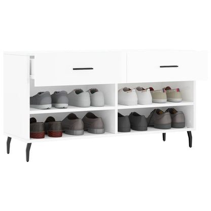 vidaXL Shoe Bench High Gloss White 102x35x55 cm Engineered Wood 4