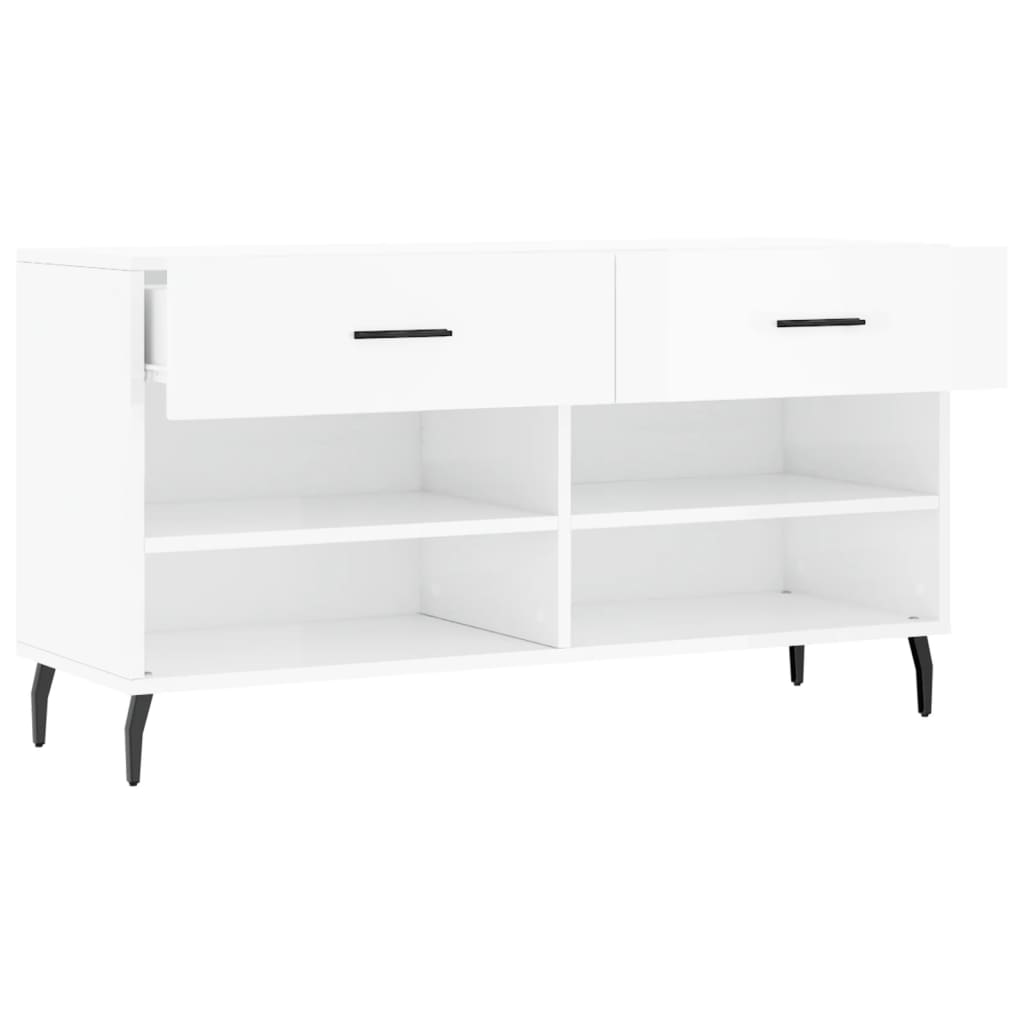 vidaXL Shoe Bench High Gloss White 102x35x55 cm Engineered Wood 5