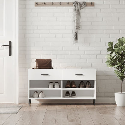 vidaXL Shoe Bench High Gloss White 102x35x55 cm Engineered Wood 1