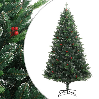 vidaXL Artificial Hinged Christmas Tree with Red Berries 150 cm 1