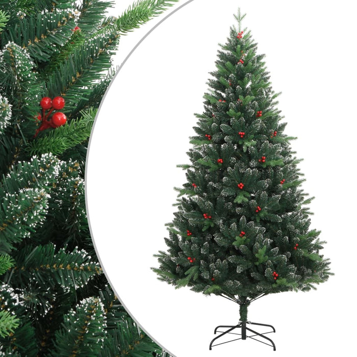 vidaXL Artificial Hinged Christmas Tree with Red Berries 150 cm 1