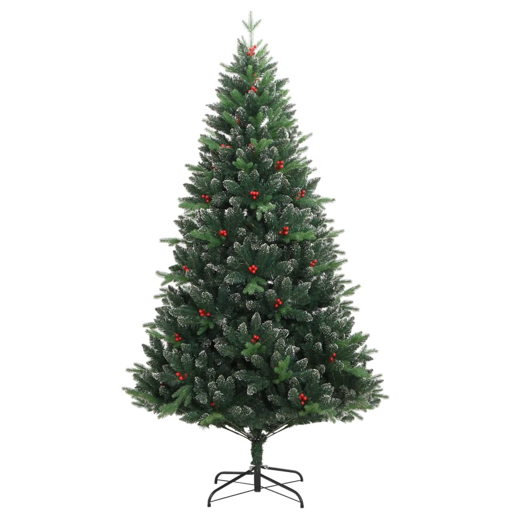 vidaXL Artificial Hinged Christmas Tree with Red Berries 150 cm 2