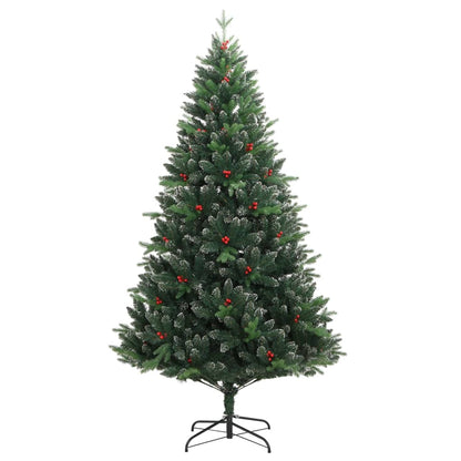 vidaXL Artificial Hinged Christmas Tree with Red Berries 150 cm 2