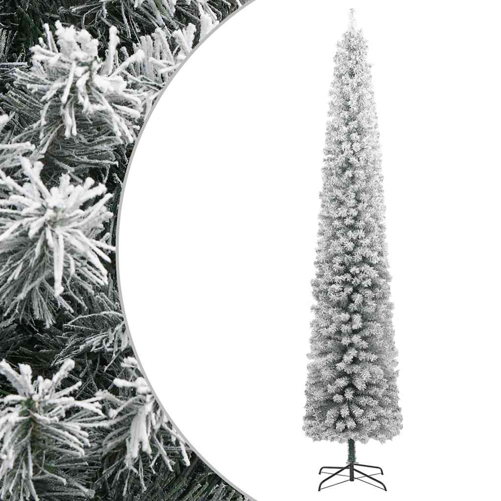 vidaXL Slim Christmas Tree with Stand and Flocked Snow 300 cm PVC 1