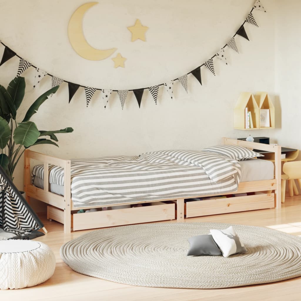 Kids Bed Frame with Drawers Solid Wood Pine Natural 80 cm 200 cm
