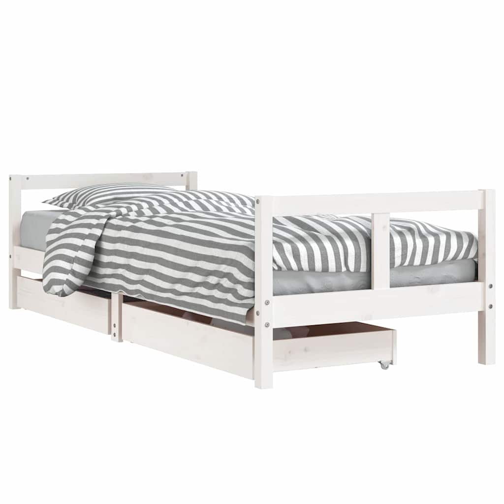 vidaXL Kids Bed Frame with Drawers White 80x200 cm Solid Wood Pine 2