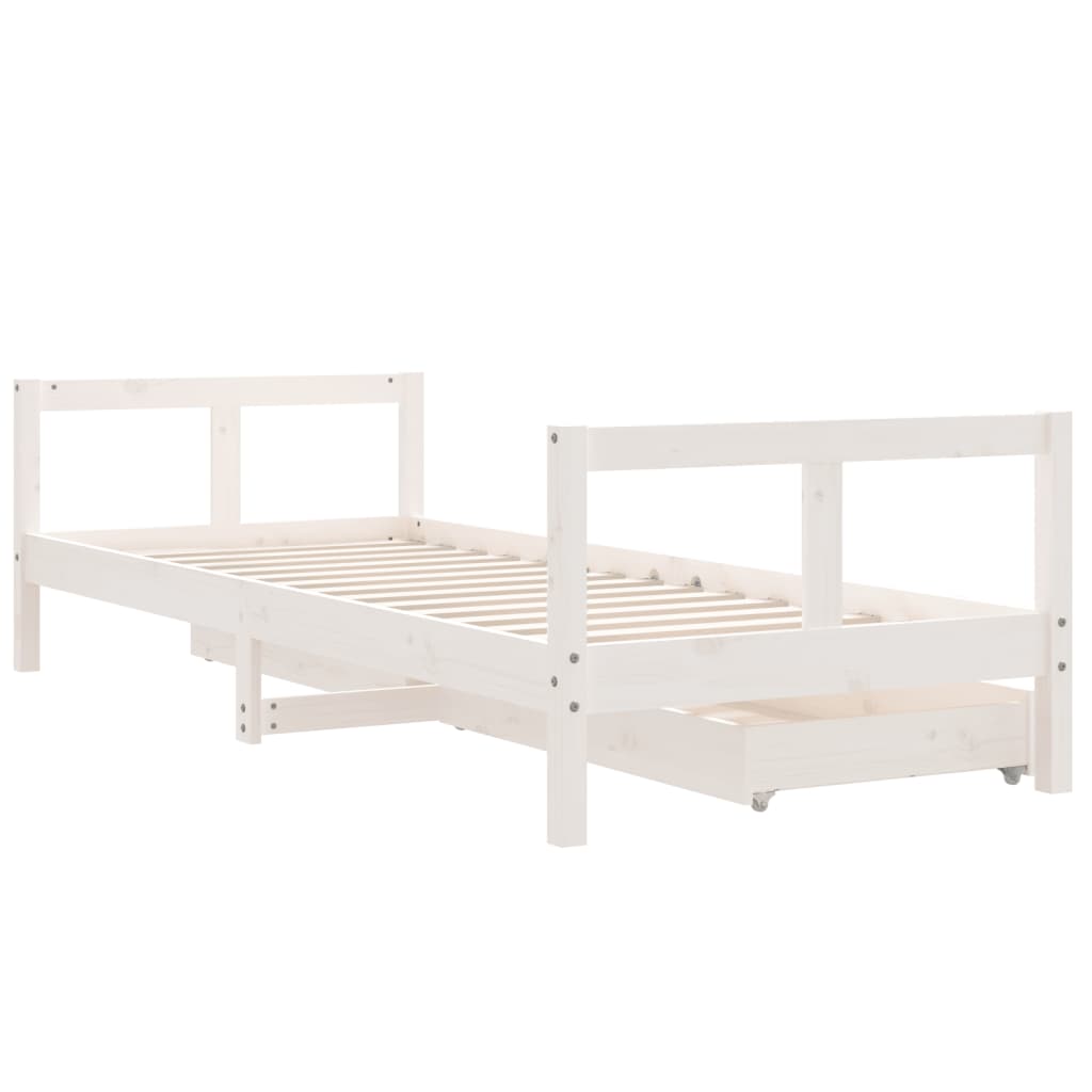 Kids Bed Frame with Drawers Solid Wood Pine White 80 cm 200 cm