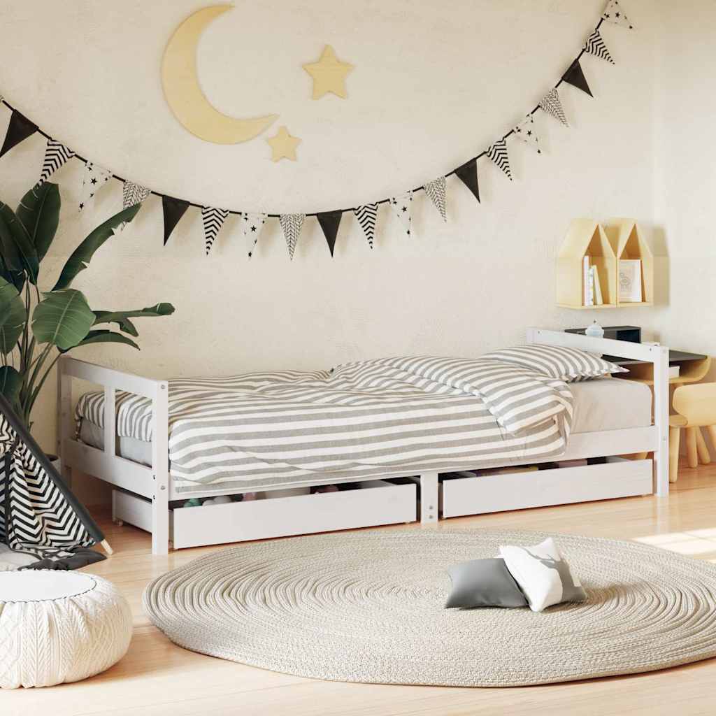 vidaXL Kids Bed Frame with Drawers White 80x200 cm Solid Wood Pine 1