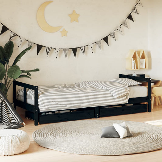Kids Bed Frame with Drawers Solid Wood Pine Black 80 cm 200 cm