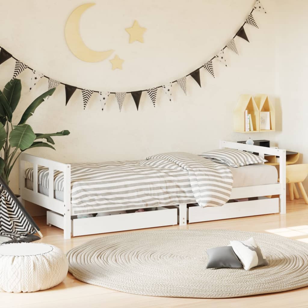 Kids Bed Frame with Drawers Solid Wood Pine White 90 cm 200 cm
