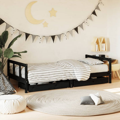 Kids Bed Frame with Drawers Solid Wood Pine Black 90 cm 200 cm