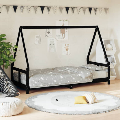 Kids Bed Frame Solid Wood Pine Black 80 cm 200 cm