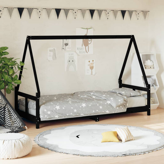 Kids Bed Frame Solid Wood Pine Black 80 cm 200 cm
