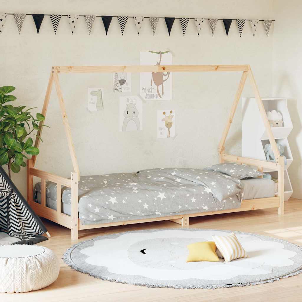 Kids Bed Frame Solid Wood Pine Natural 90 cm 200 cm