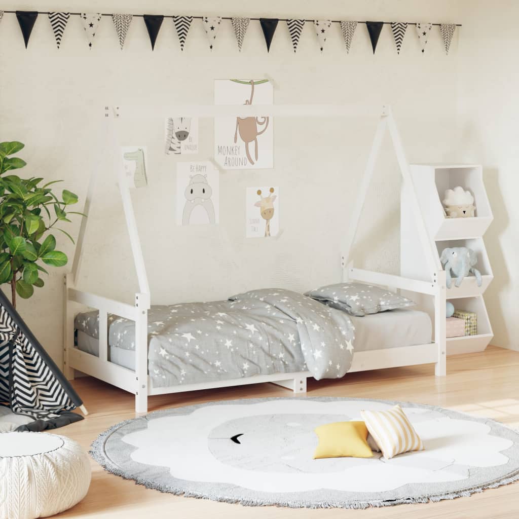 Kids Bed Frame Solid Wood Pine White 80 cm 160 cm