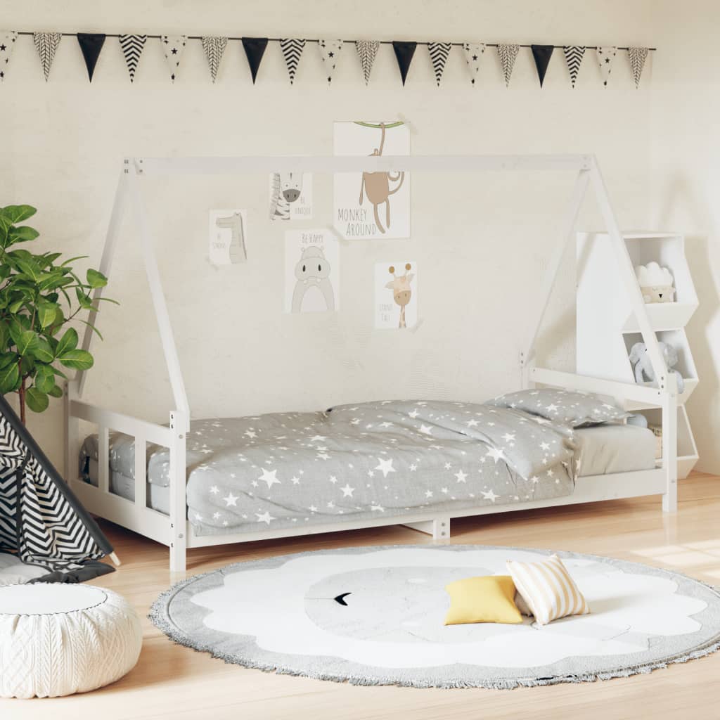 Kids Bed Frame Solid Wood Pine White 90 cm 190 cm