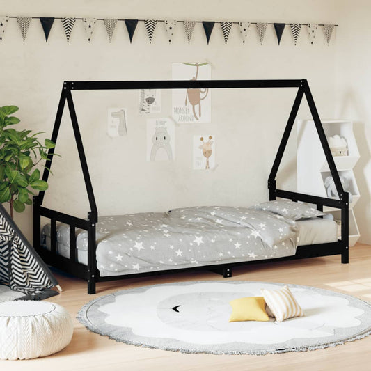 Kids Bed Frame Solid Wood Pine Black 90 cm 190 cm