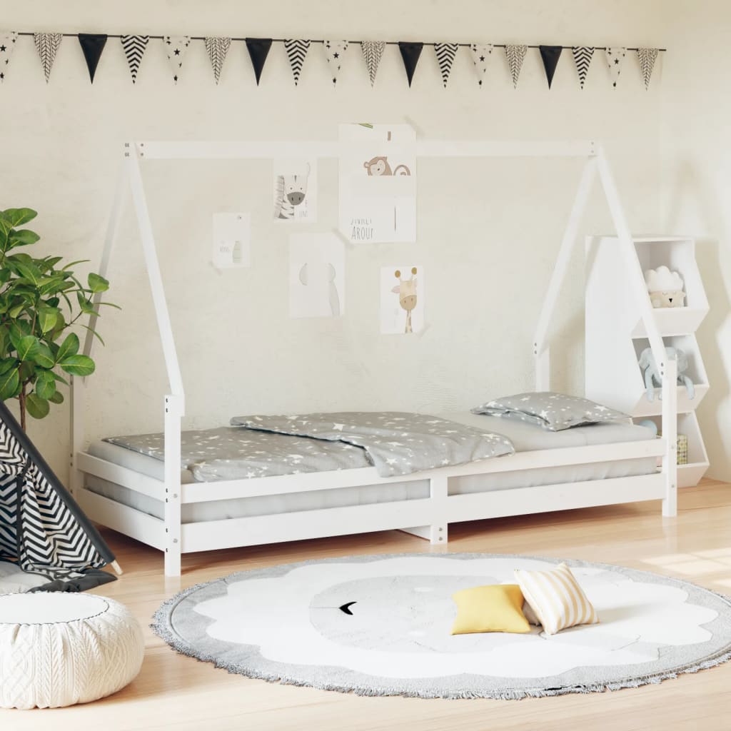vidaXL Kids Bed Frame White 90x200 cm Solid Wood Pine 1