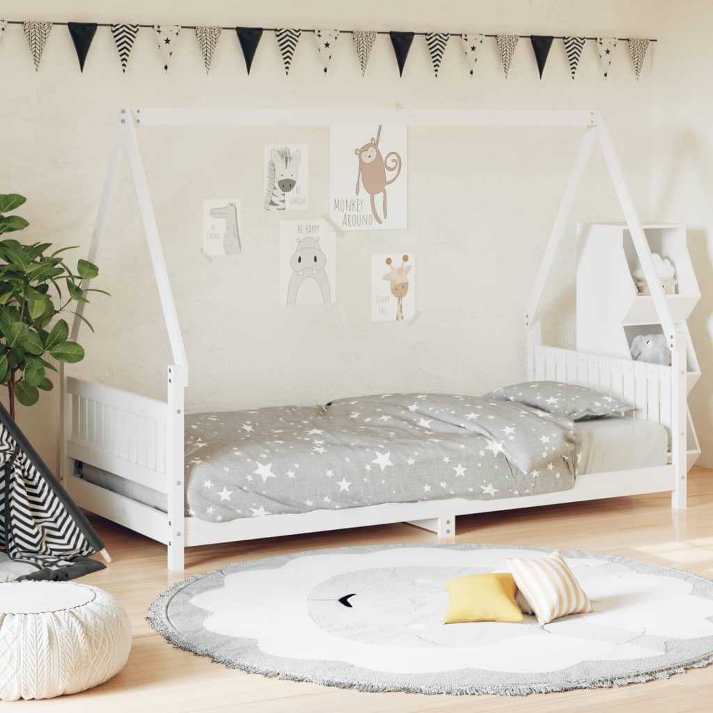 Kids Bed Frame Solid Wood Pine White 90 cm 200 cm