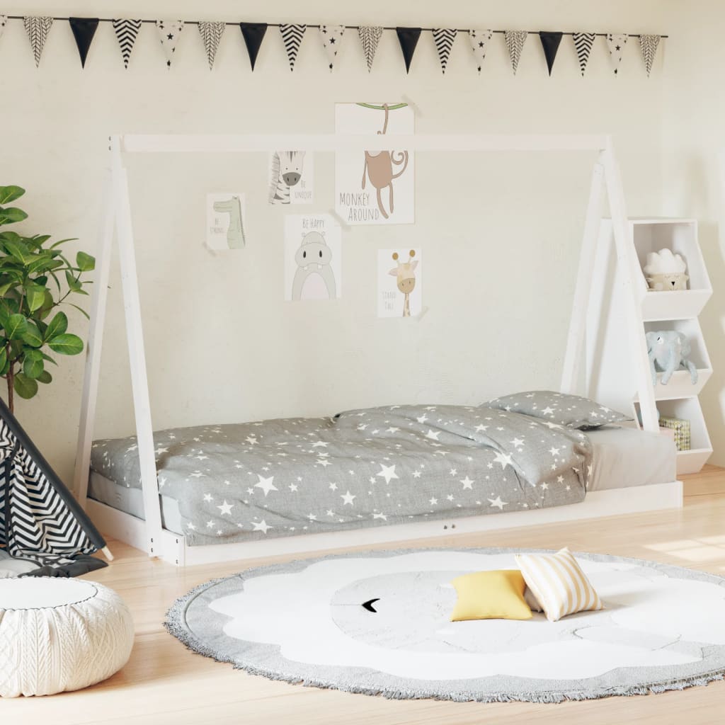 vidaXL Kids Bed Frame White 90x200 cm Solid Wood Pine 1