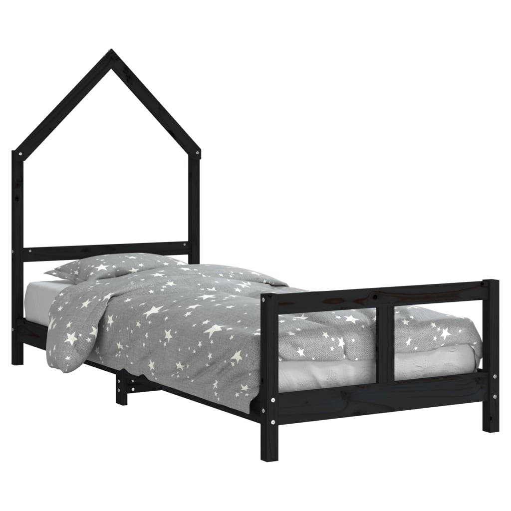 vidaXL Kids Bed Frame Black 80x200 cm Solid Wood Pine 2