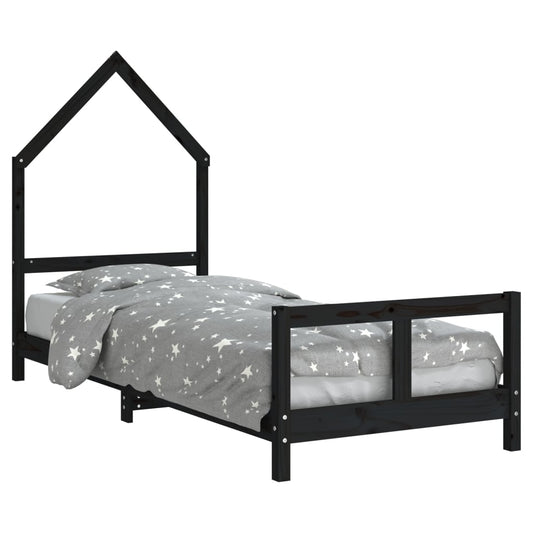 Kids Bed Frame Solid Wood Pine Black