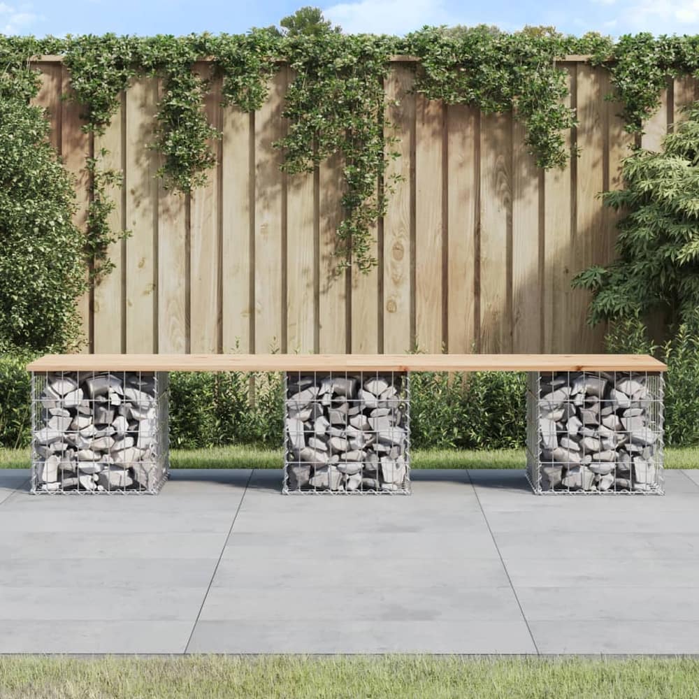 Garden Bench Gabion Design Solid Wood Pine Natural Pine 203 cm 44 cm
