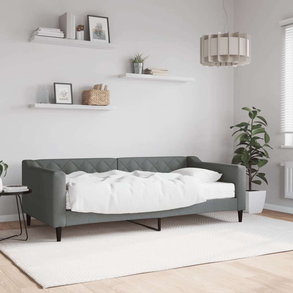 Day Bed 90x190 cm Fabric Dark grey With mattress