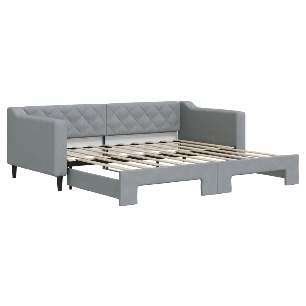 Day Bed 90x190 cm Fabric Light grey With trundle