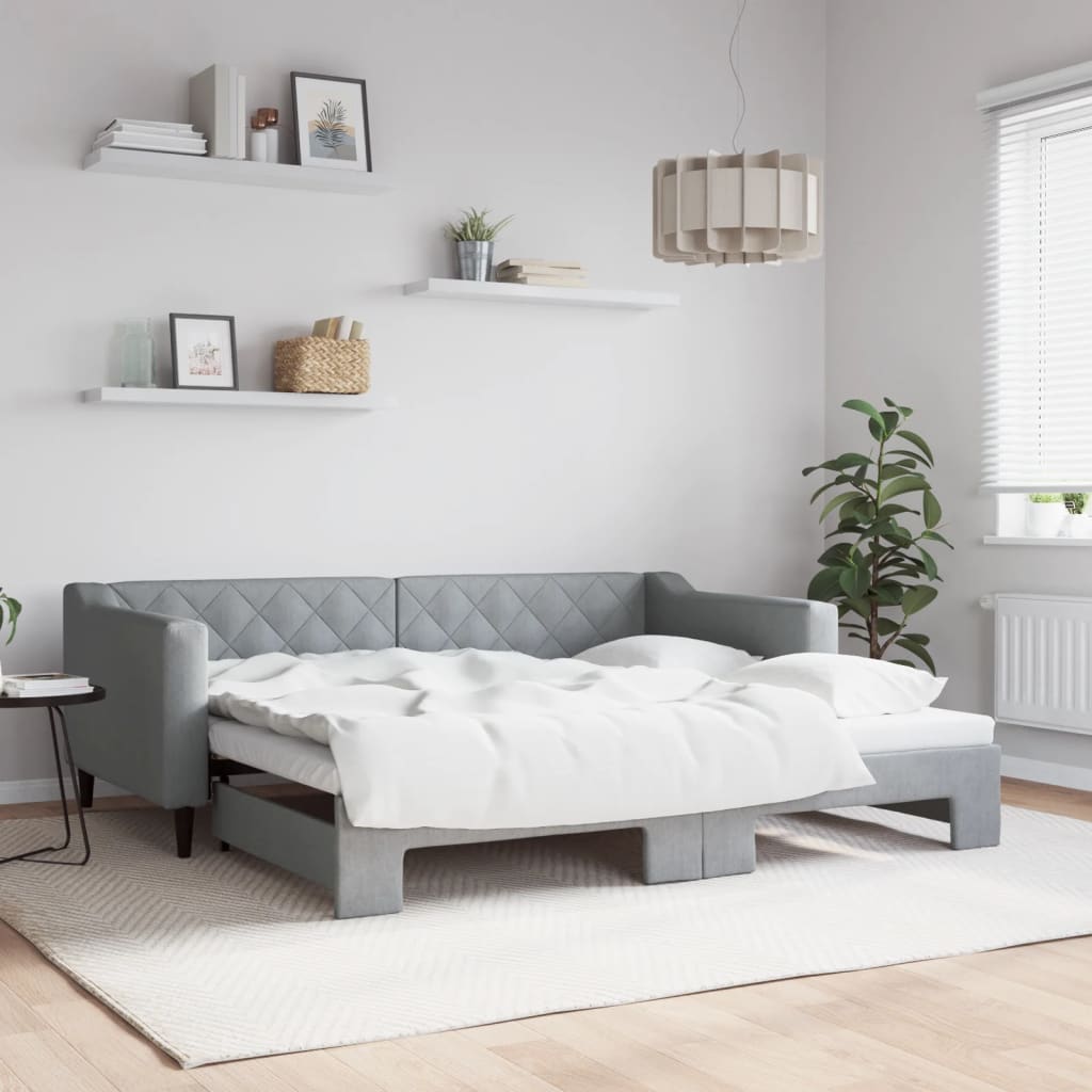 Day Bed 90x190 cm Fabric Light grey With trundle