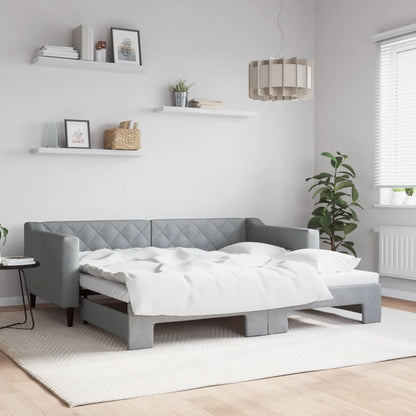 Day Bed 90x190 cm Fabric Light grey With trundle