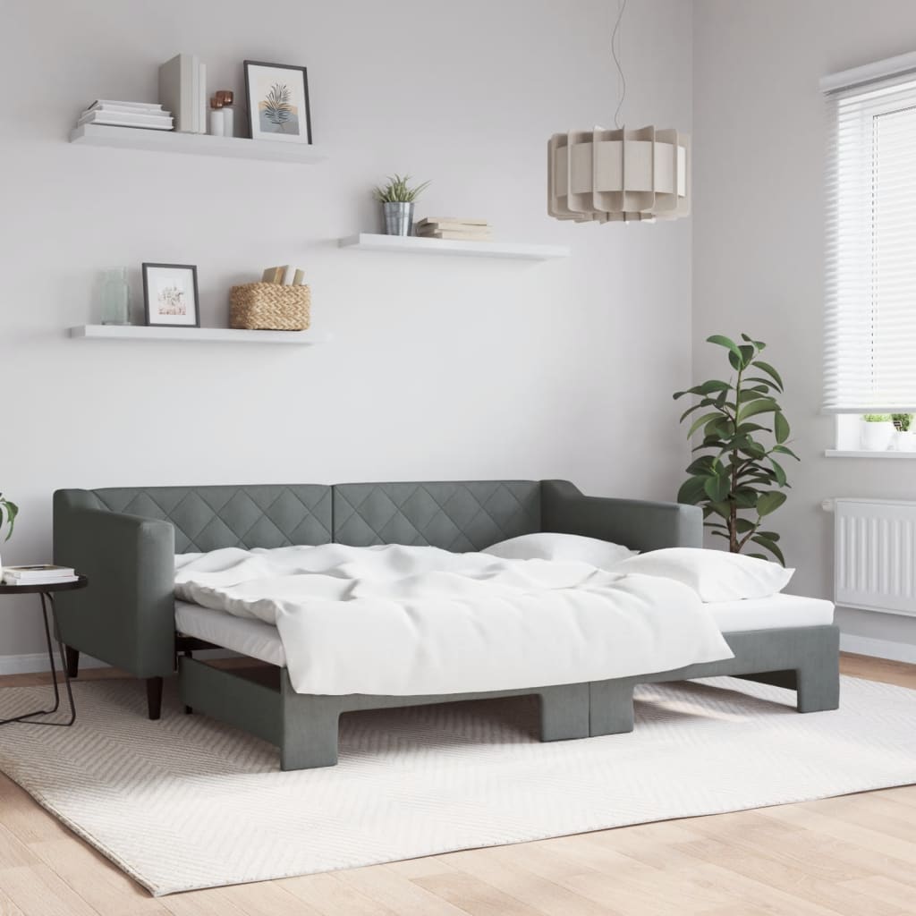 Day Bed 90x190 cm Fabric Dark grey With trundle