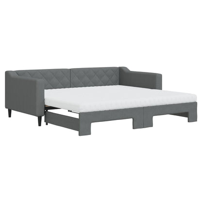 Day Bed 90x190 cm Fabric Dark grey With trundle & mattress