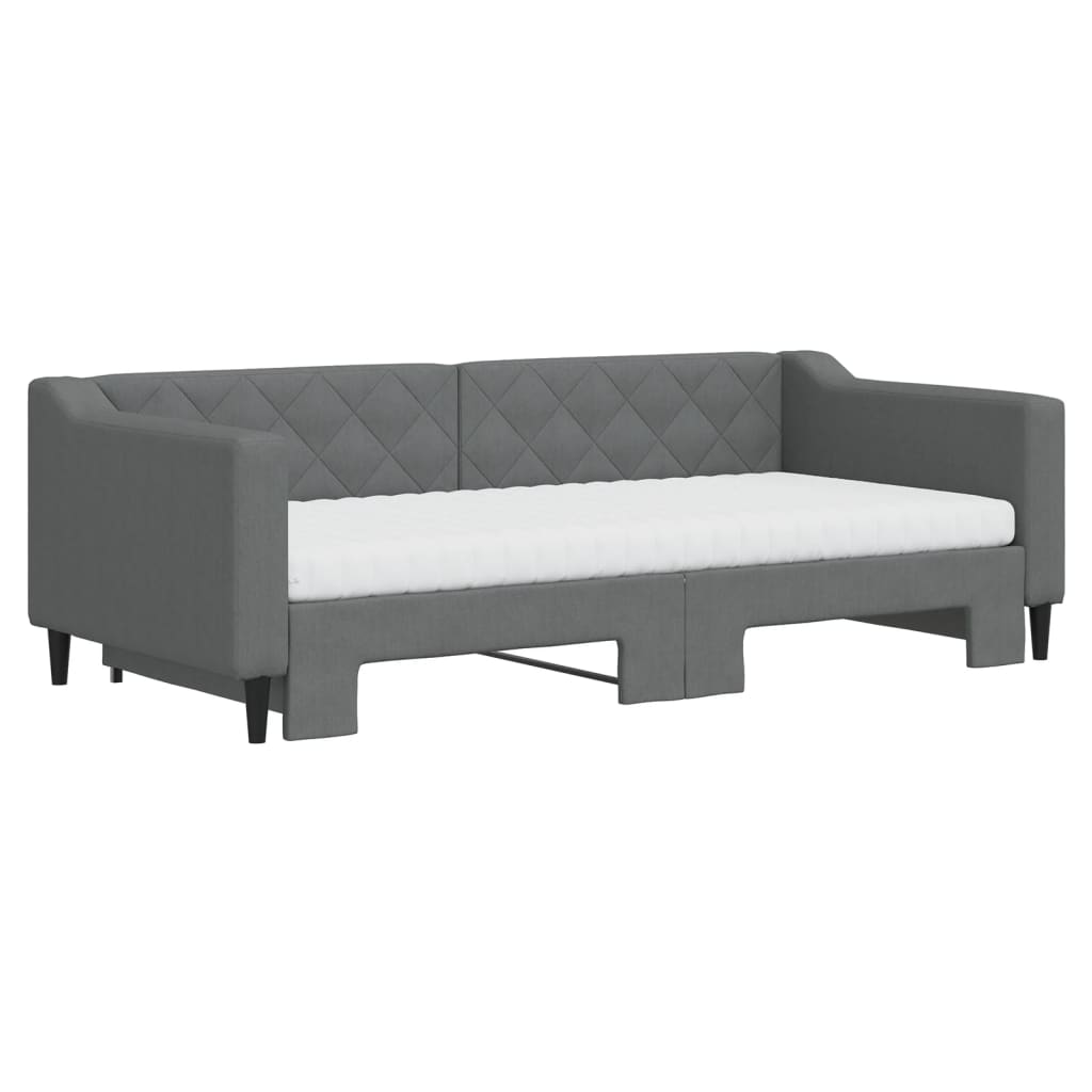 Day Bed 90x190 cm Fabric Dark grey With trundle & mattress