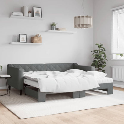Day Bed 90x190 cm Fabric Dark grey With trundle & mattress