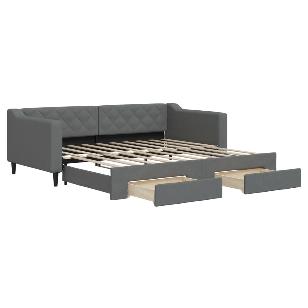 Day Bed 90x190 cm Fabric Dark grey With trundle & drawer