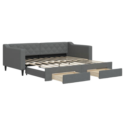 Day Bed 90x190 cm Fabric Dark grey With trundle & drawer
