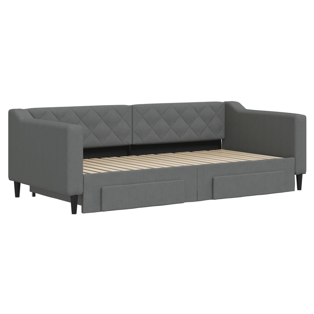 Day Bed 90x190 cm Fabric Dark grey With trundle & drawer
