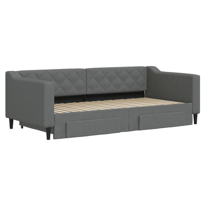 Day Bed 90x190 cm Fabric Dark grey With trundle & drawer