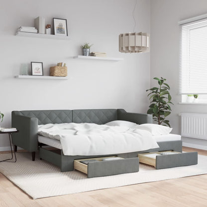 Day Bed 90x190 cm Fabric Dark grey With trundle & drawer