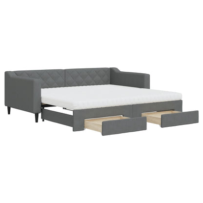 Day Bed 90x190 cm Fabric Dark grey With trundle & drawer & mattress
