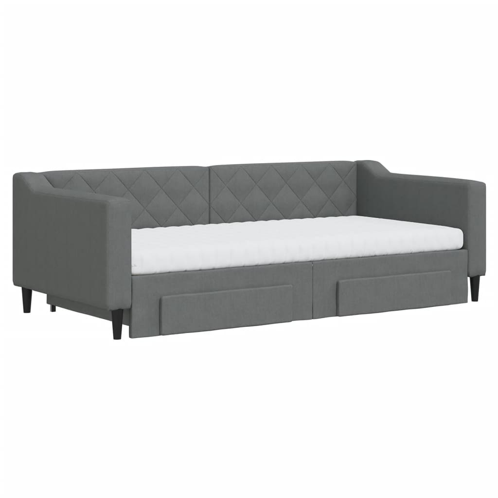 Day Bed 90x190 cm Fabric Dark grey With trundle & drawer & mattress