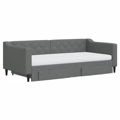 Day Bed 90x190 cm Fabric Dark grey With trundle & drawer & mattress