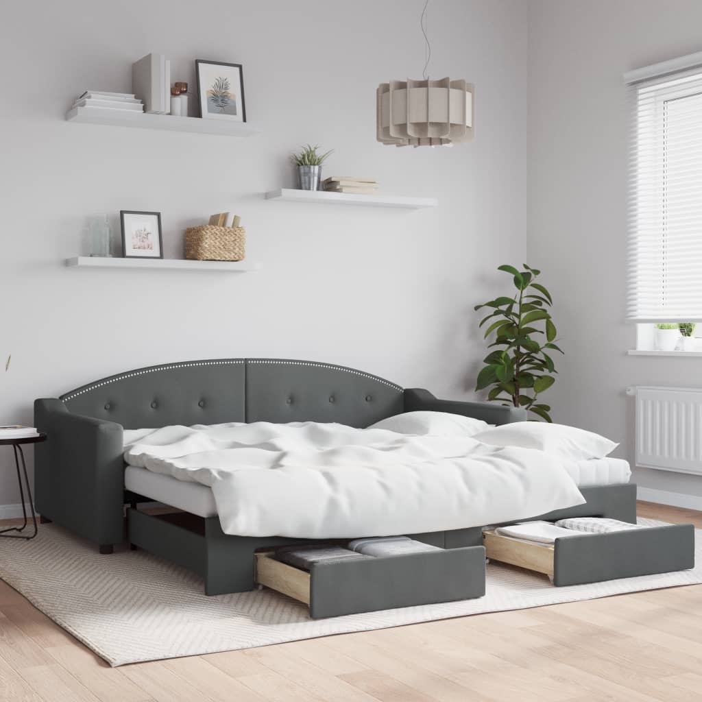 Daybed 90x190 cm Fabric With trundle & drawer