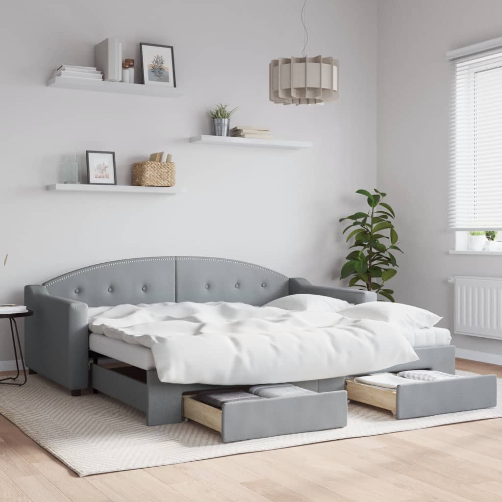 Daybed 90x190 cm Fabric With trundle & drawer & mattress