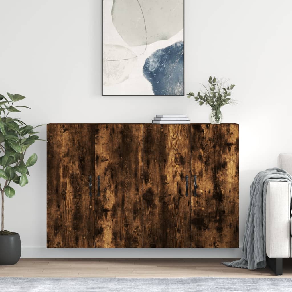 Wall Mounted Cabinets 2 pcs Engineered Wood Leaf Black Smoked oak