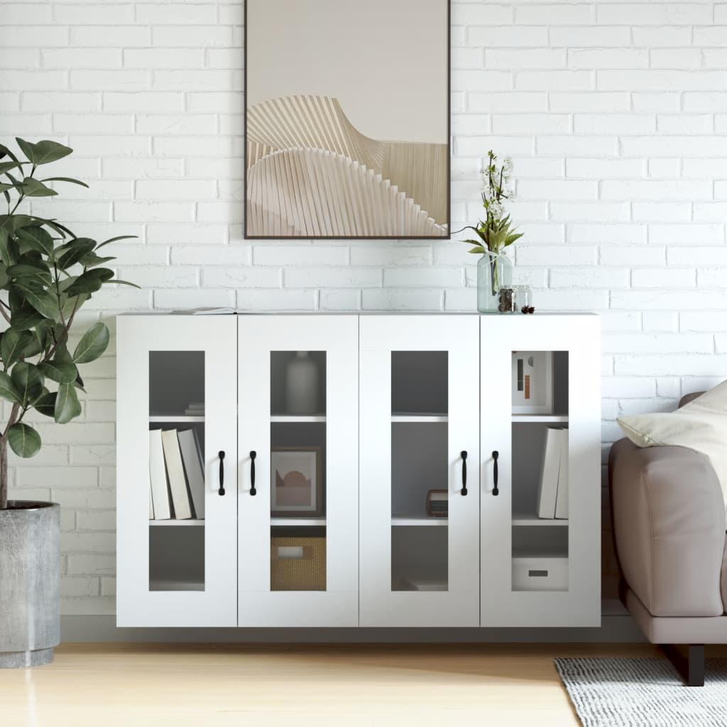 Wall Mounted Cabinets 2 pcs Engineered Wood Metal Black White