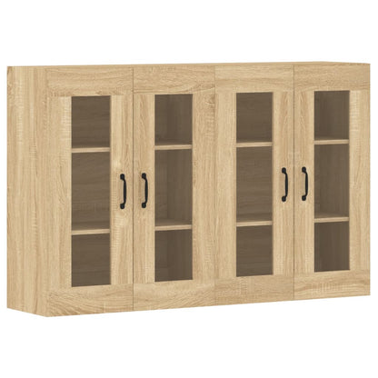Wall Mounted Cabinets 2 pcs Engineered Wood Metal Black High gloss white