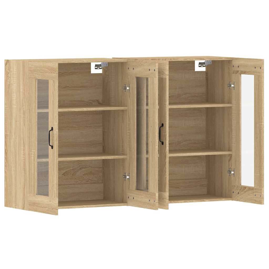 Wall Mounted Cabinets 2 pcs Engineered Wood Metal Black High gloss white