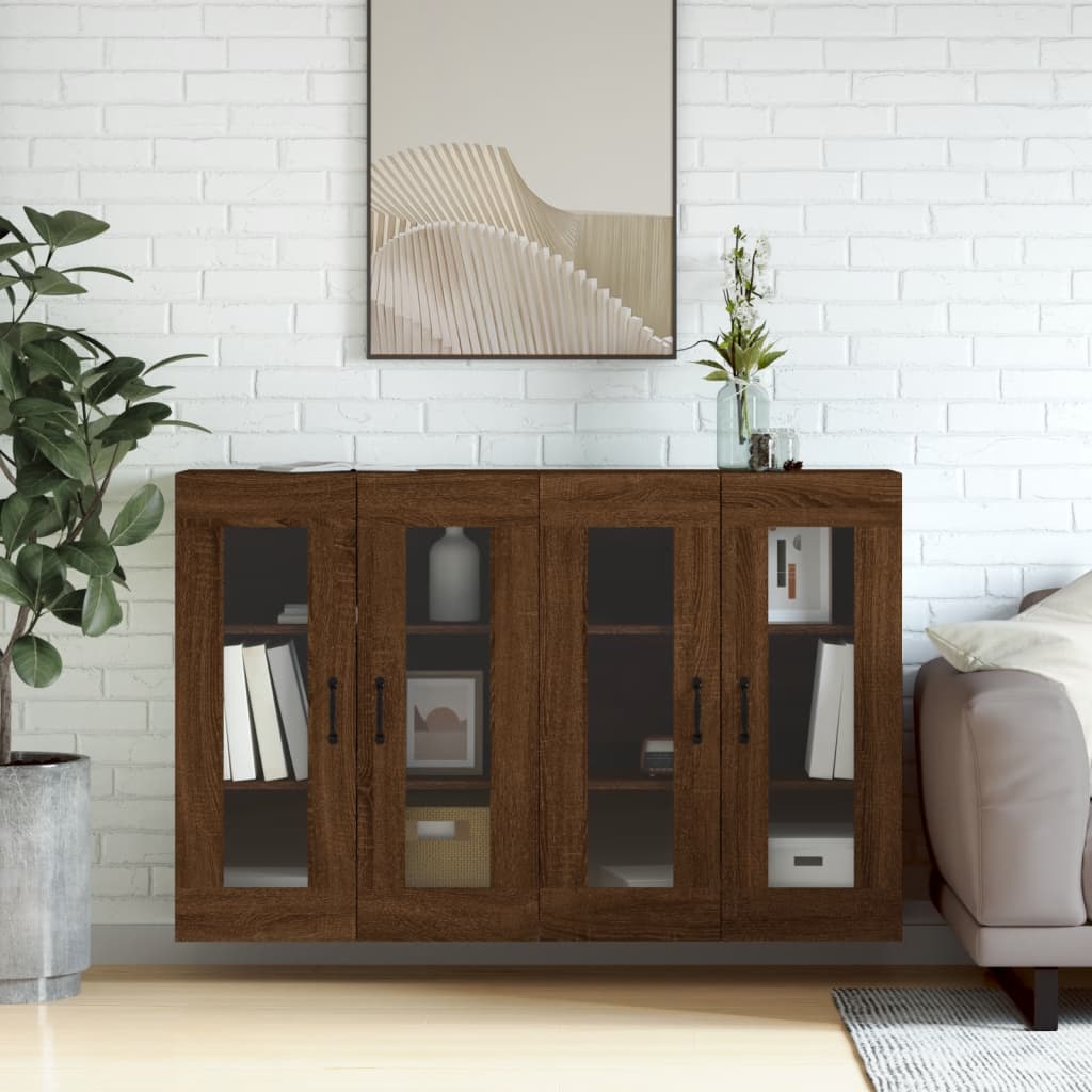 Wall Mounted Cabinets 2 pcs Engineered Wood Metal Black Brown oak